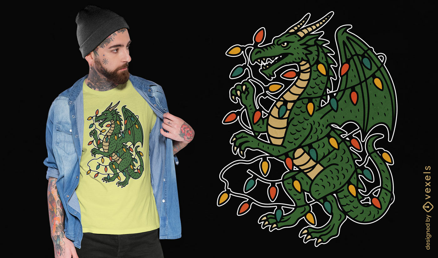 Christmas lights dragon t-shirt design