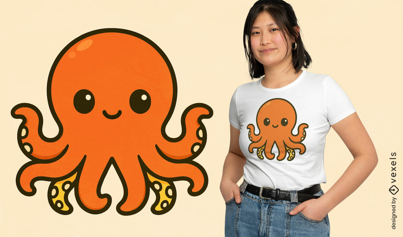 Lindo diseño de camiseta con pulpo naranja