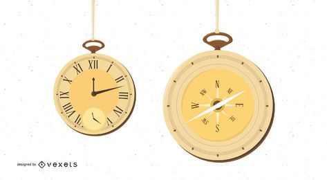 Vintage vector pocket watch & compass Vintage vector pocket watch & compass