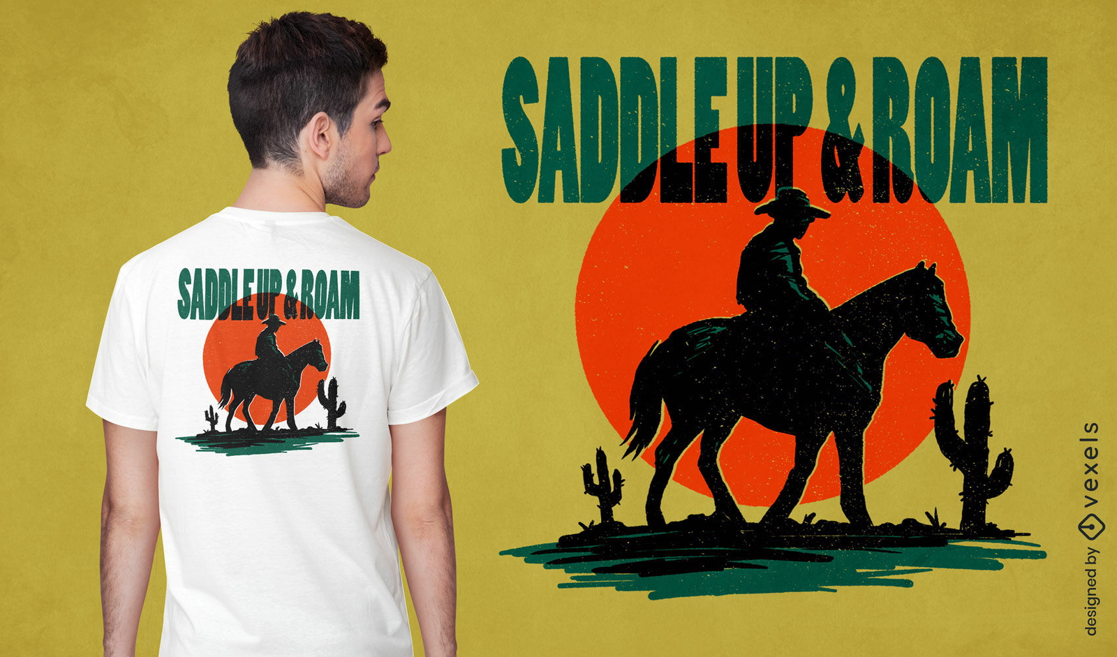 Design de camiseta "Saddle up and roam cowboy" em PSD