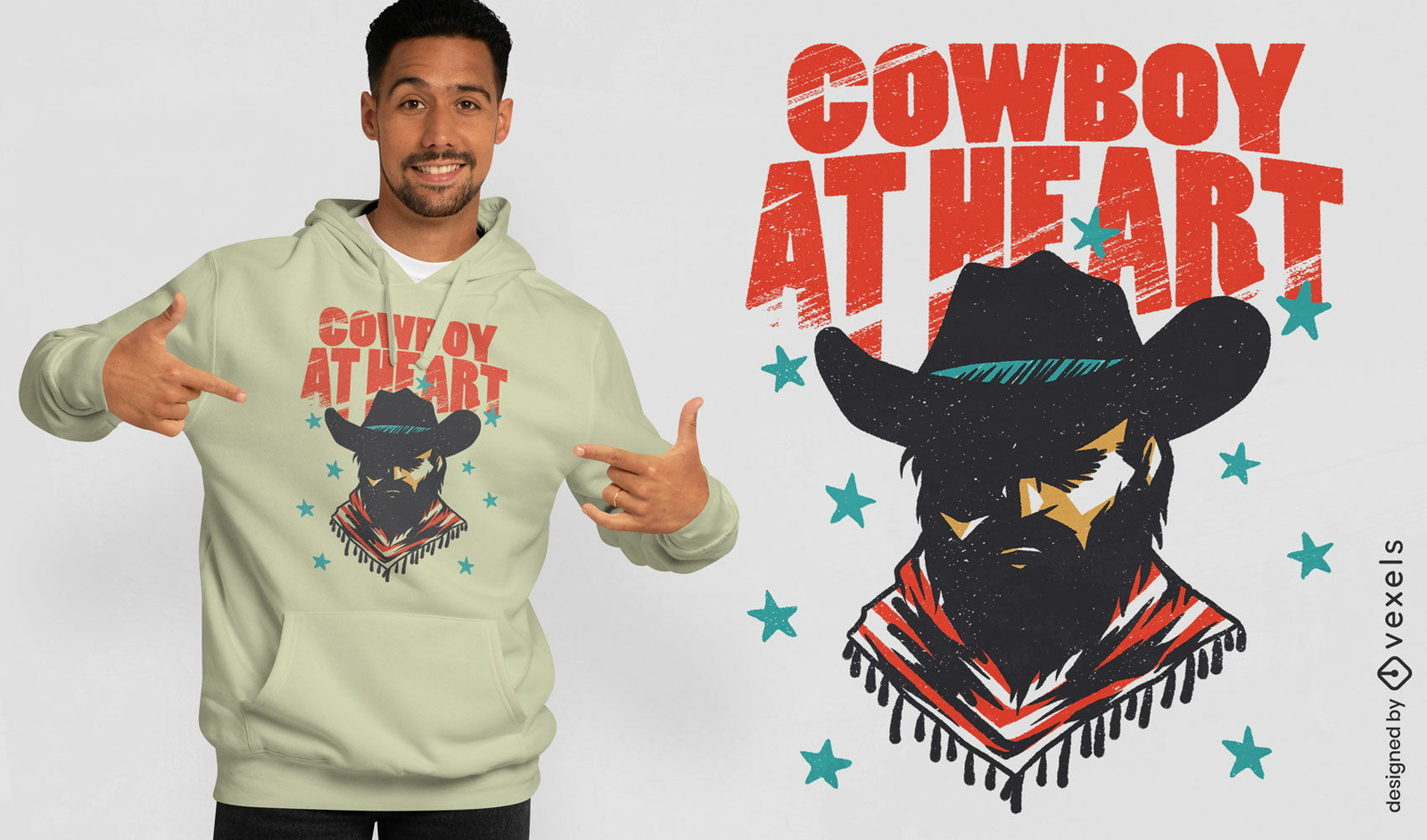 Design de camiseta "Cowboy de coração" em PSD