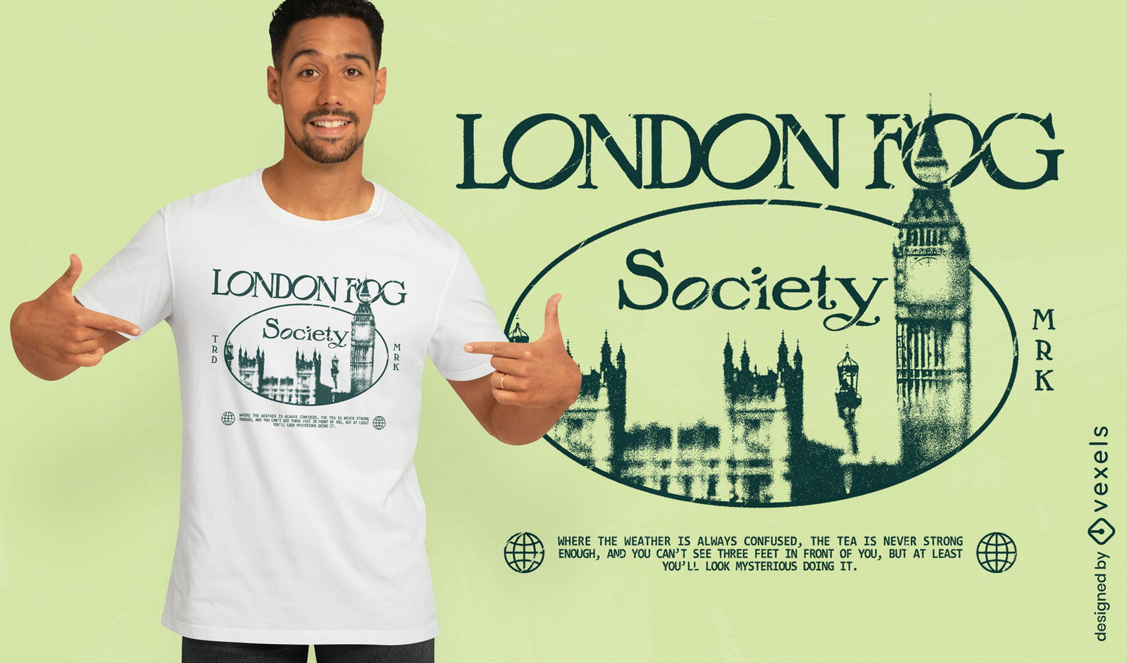 Design de camiseta em PSD da London Fog Society