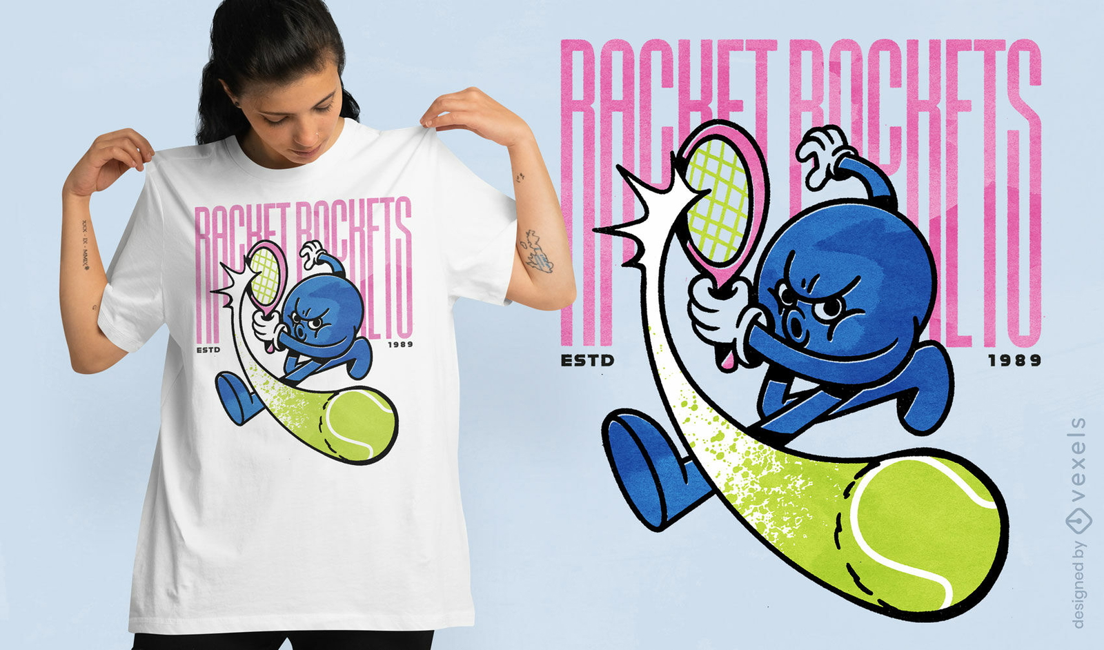 Diseño de camiseta psd de personaje de dibujos animados de tenis