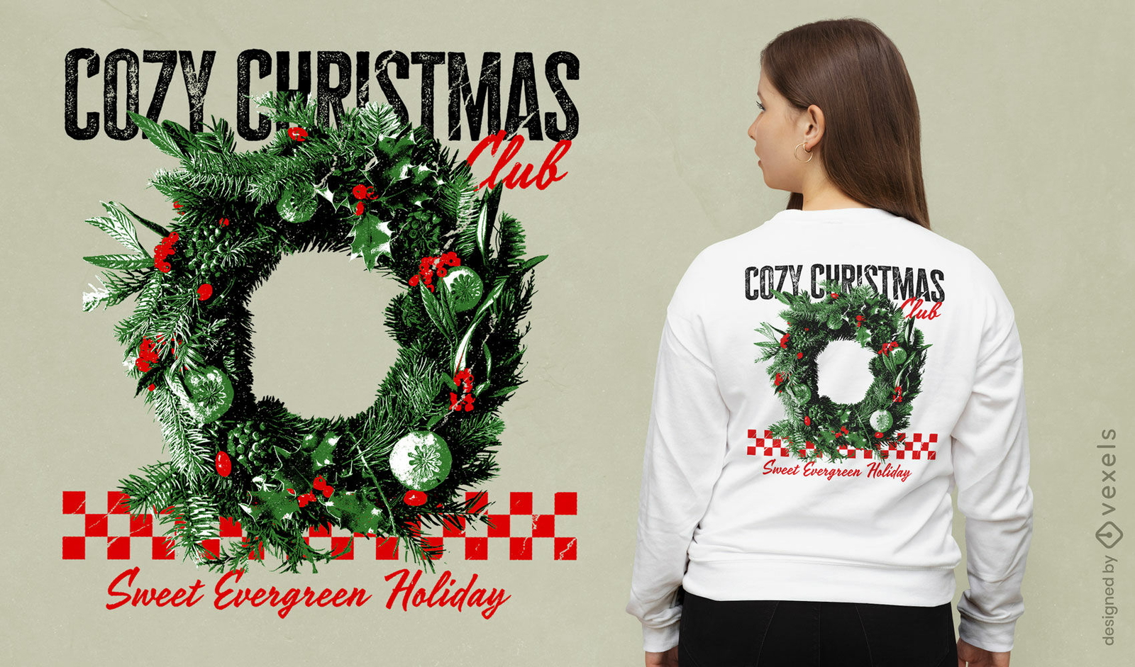 Diseño de camiseta con adorno navideño vintage