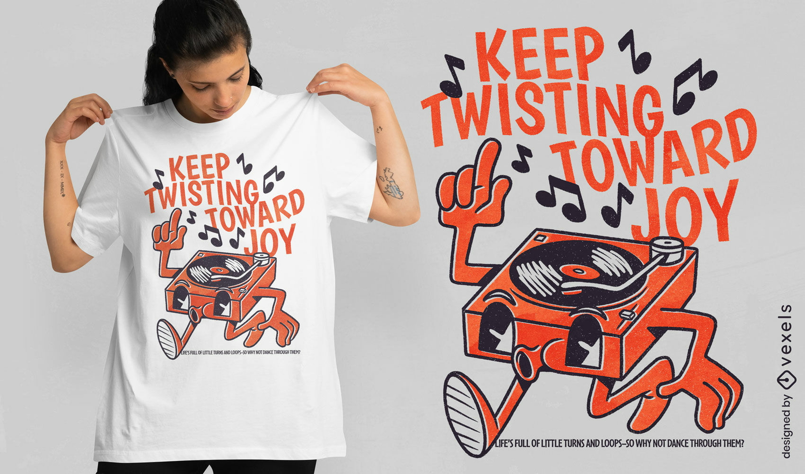 Retro-Cartoon-Plattenspieler-PSD-T-Shirt-Design