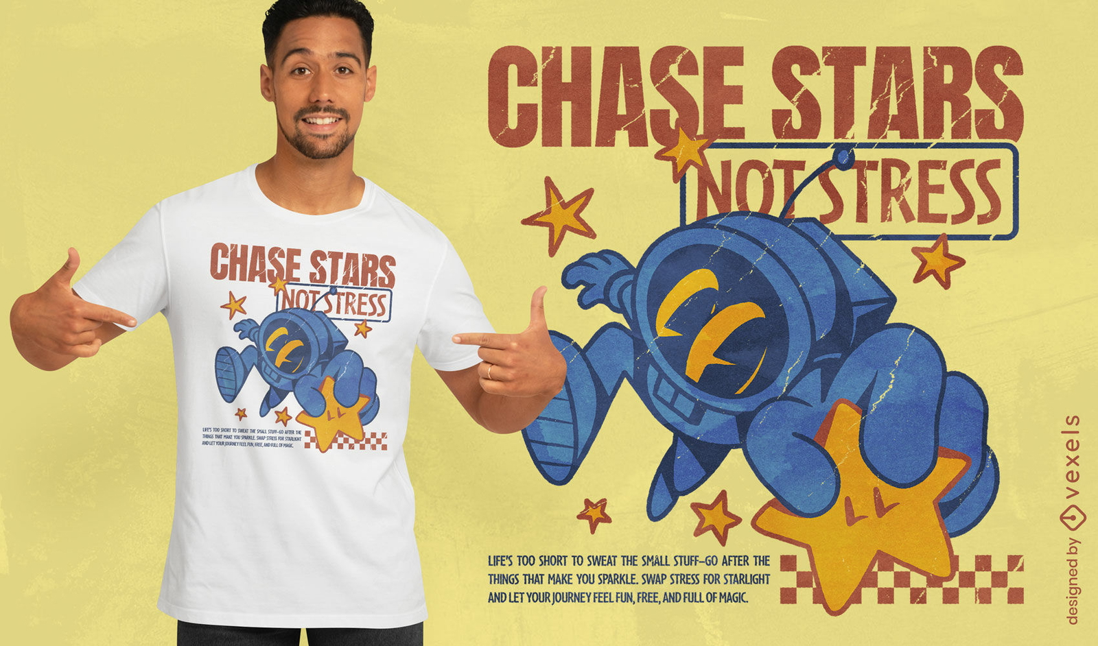 Design de camiseta PSD com astronauta Chase Stars