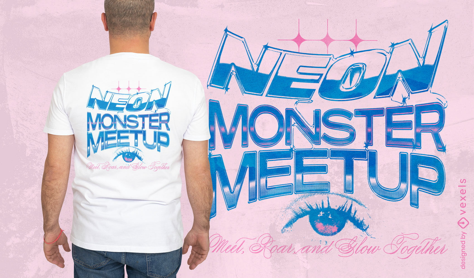 Diseño de camiseta PSD con cita de monstruo de neón Y2K