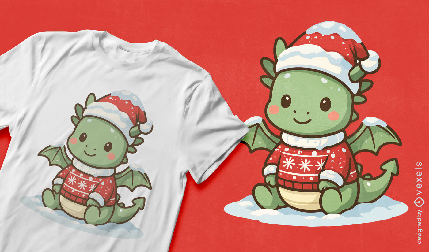Lindo diseño de camiseta PSD de Navidad con dragón
