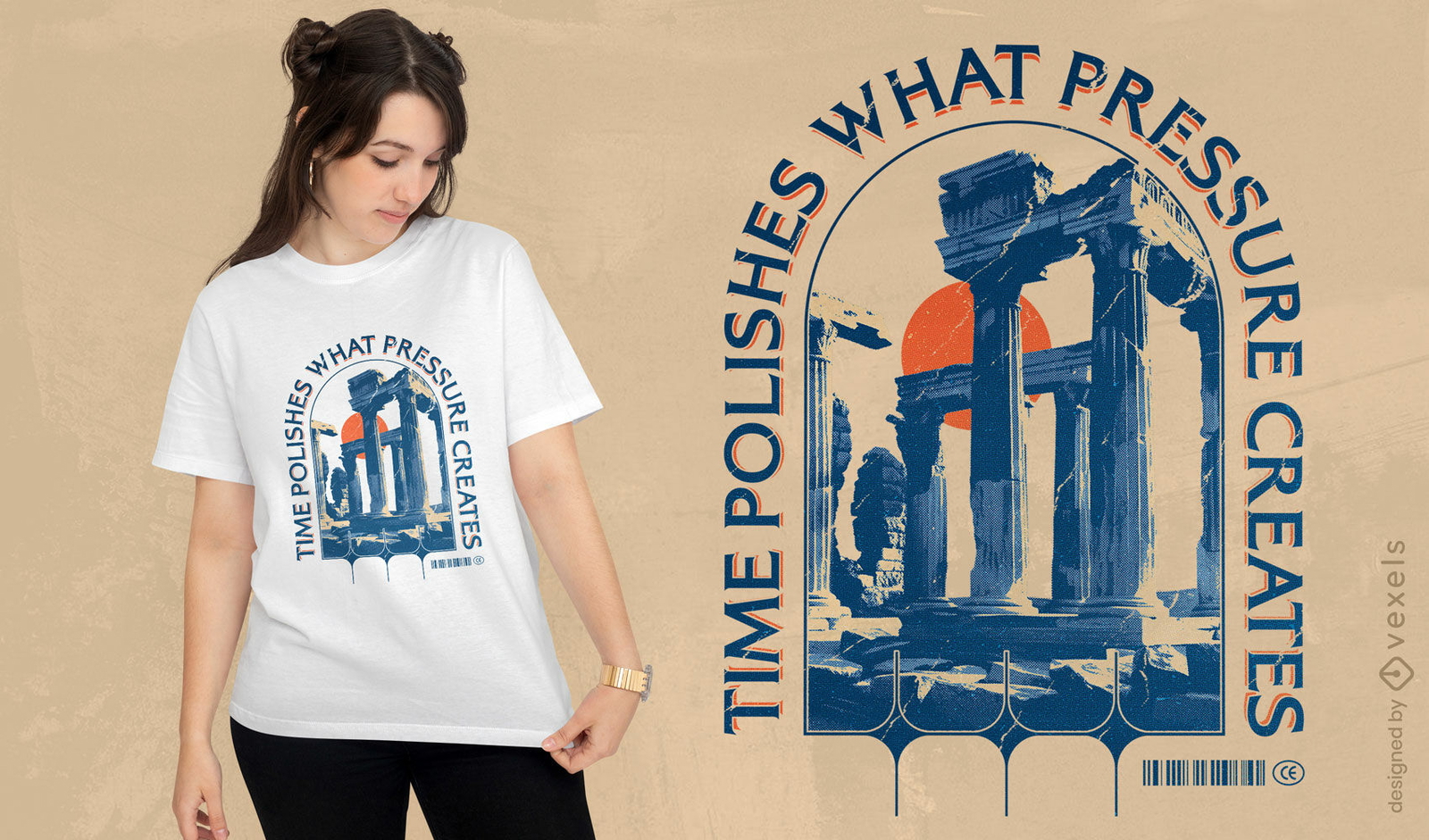 T-Shirt-Design mit antiken griechischen Säulen (PSD-Datei)