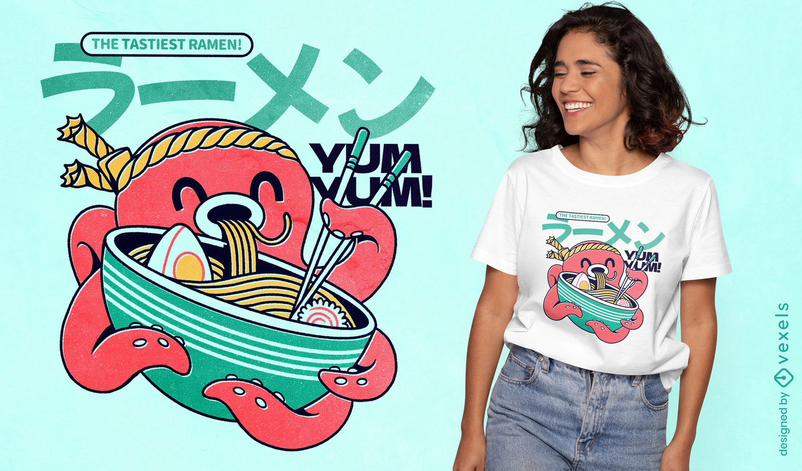 Japanese ramen octopus cartoon psd t-shirt design