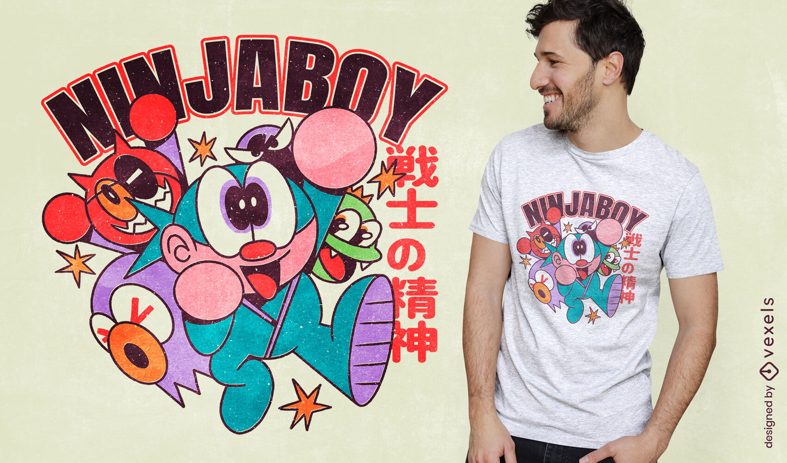 T-Shirt-Design mit verspieltem Ninja-Jungenmotiv