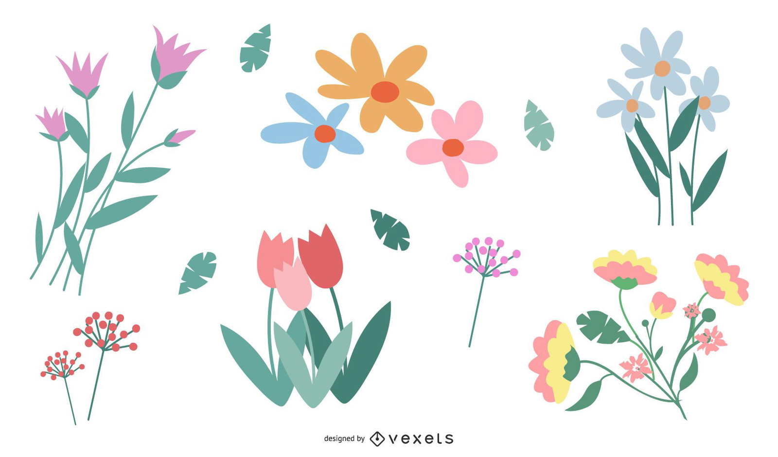 Conjunto de vetores de flores em cores