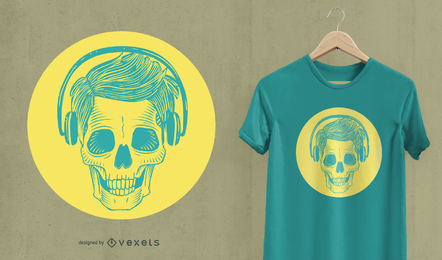 Crânio com design de t-shirt de auscultadores