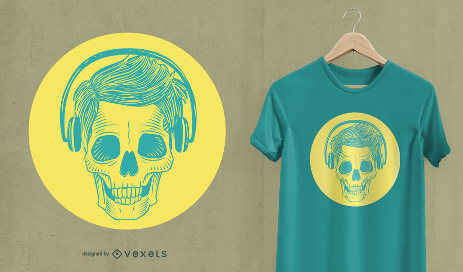 Skull with headphones t-shirt design Skull with headphones t-shirt design