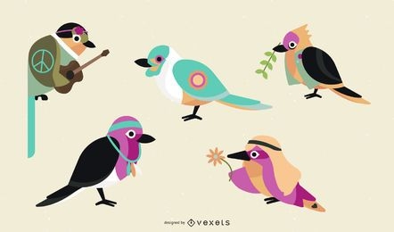 Woodstock birds Icons set