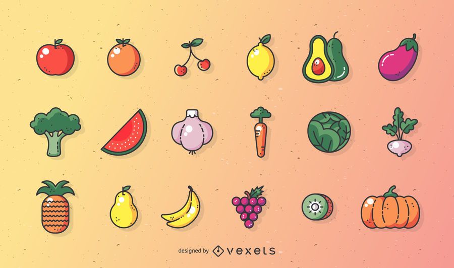 Set of stroke vector Fruits Set of stroke vector Fruits