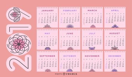 Floral themed 2019 Calendar Design