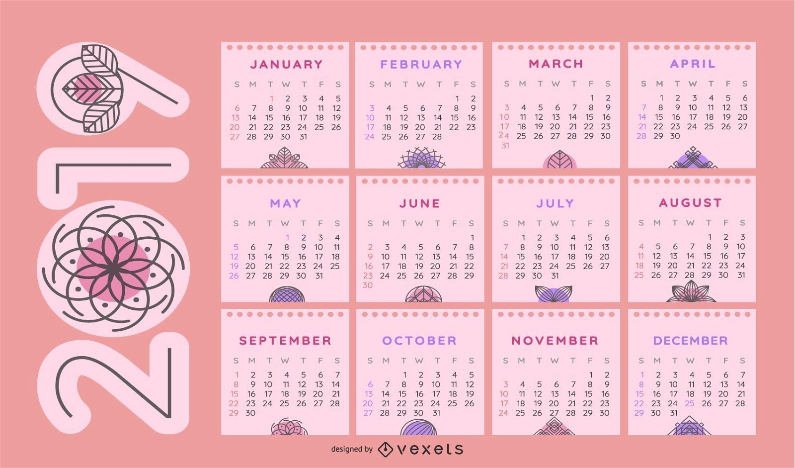 Design de calendário 2019 com tema floral