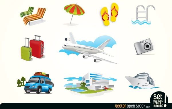 Icons für Urlaubsreiseelemente