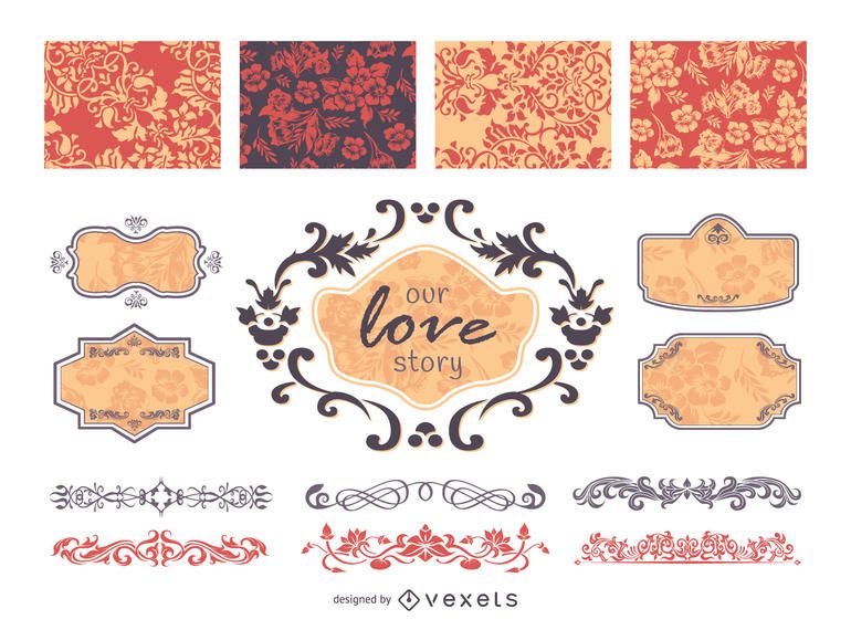 Vector de marcos y elementos decorativos de boda vintage Vector de marcos y elementos decorativos de boda vintage