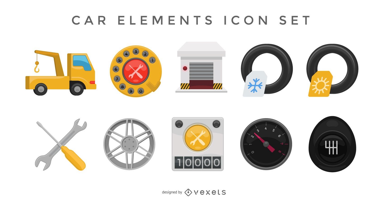 Conjunto de ícones de elementos de carro