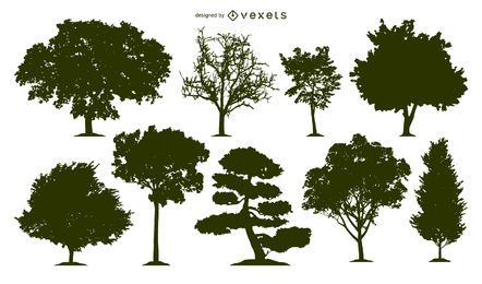 9 Baum Silhouetten gesetzt