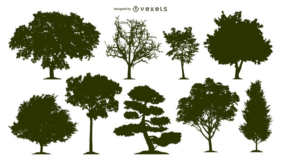 9 tree silhouettes set 9 tree silhouettes set