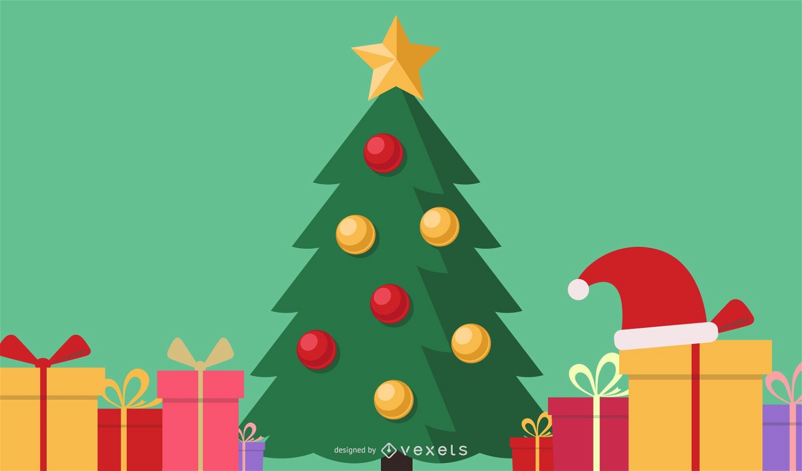 Ilustración de regalos y árboles de Navidad