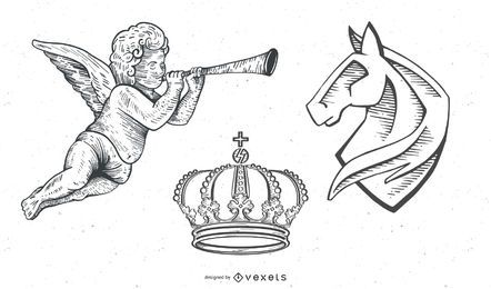 Vetores vintage: Heráldica/anjos/coroa