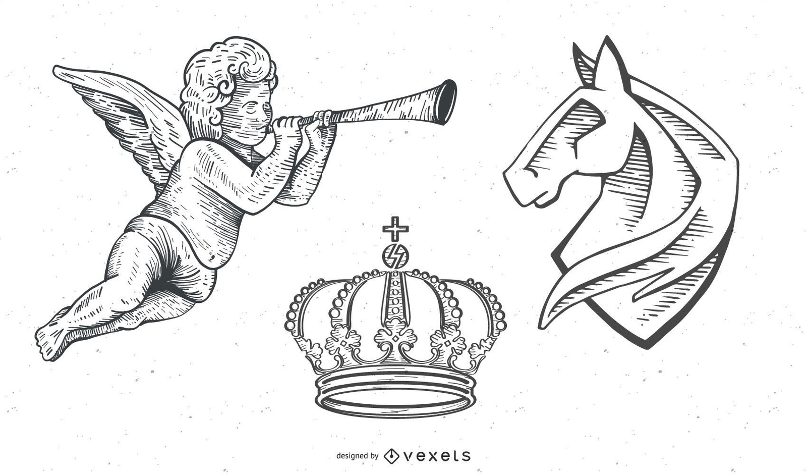 Vetores vintage: Heráldica/anjos/coroa