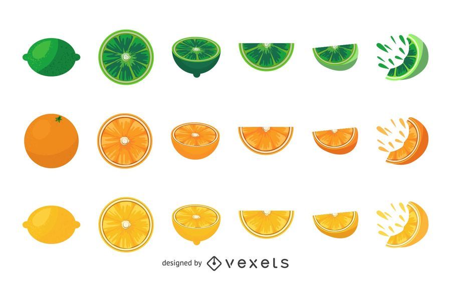 Orange lemon and lime illustrations set Orange lemon and lime illustrations set