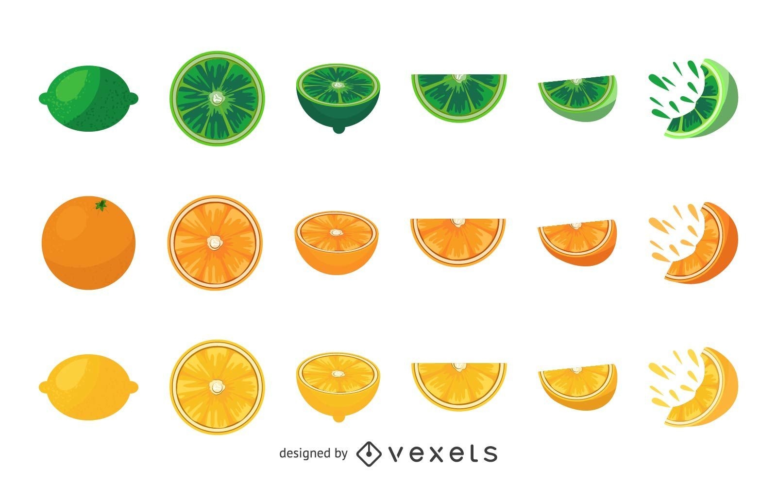 Conjunto de ilustrações de laranja limão e lima