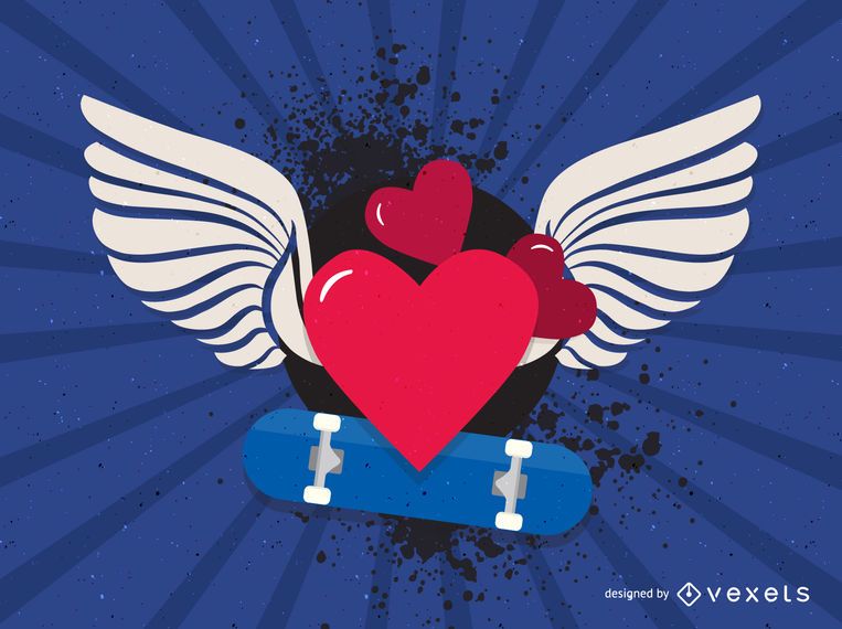 Corações dos namorados com asas de anjo Corações dos namorados com asas de anjo
