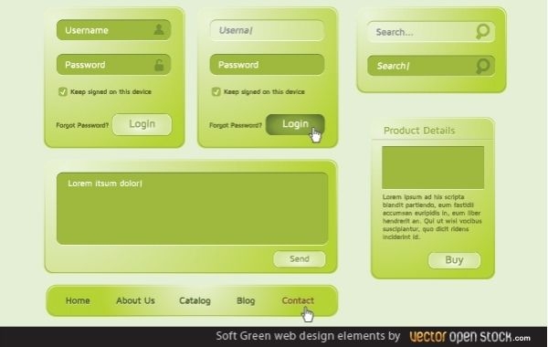Soft Green Web Design Elements
