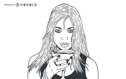 Mulher com esboço desenhado à mão