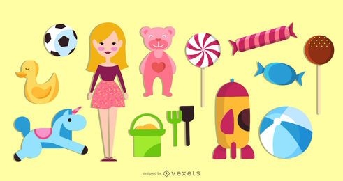 Conjunto de objetos de juguetes para niños