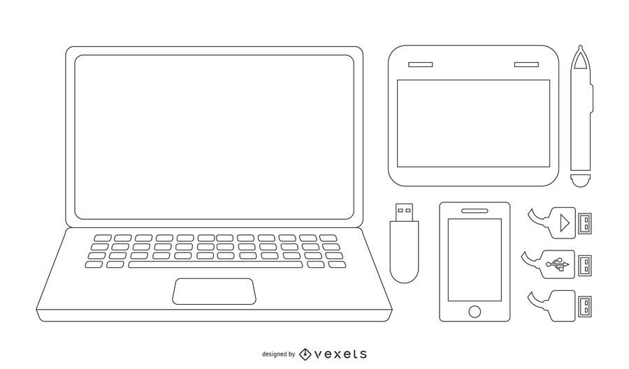 Notebook & Tech Accessories Vector Notebook & Tech Accessories Vector