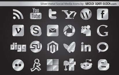 Iconos de redes sociales de metal plateado Iconos de redes sociales de metal plateado
