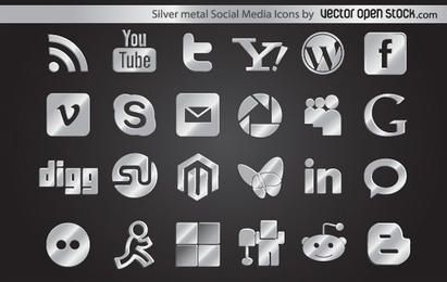 Silberne Metall-Social-Media-Icons