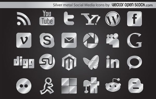 Iconos de redes sociales de metal plateado