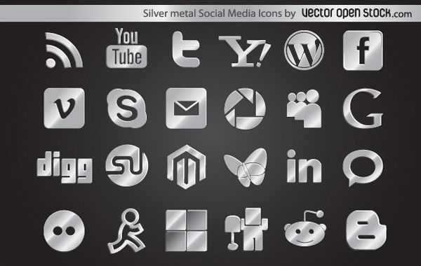 Silver Metal Social Media Icons