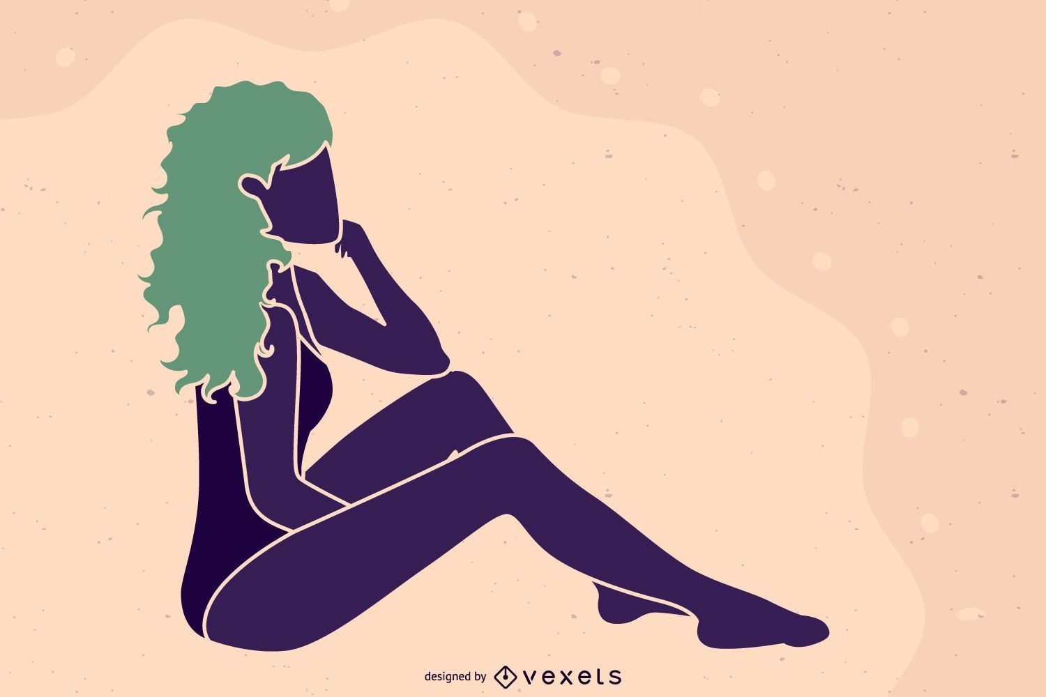 Silhouette Curly Green Hair Lady