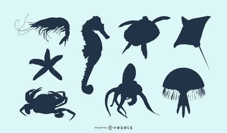 Meerestier Silhouette Set