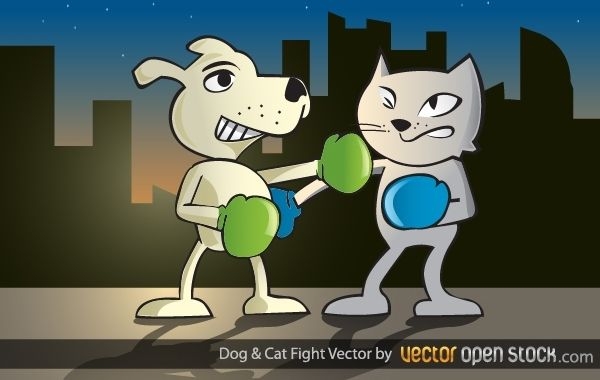 Hunde- und Katzenkampf