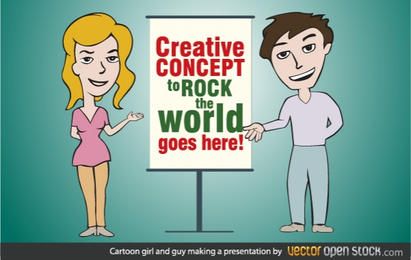 Garota e cara desenho animado