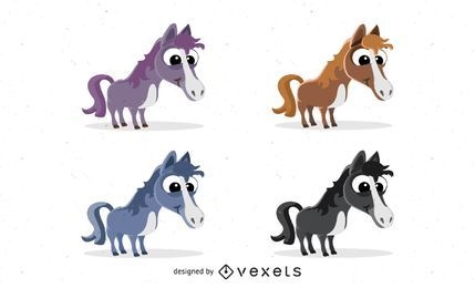 Iconos de vector de caballo de dibujos animados
