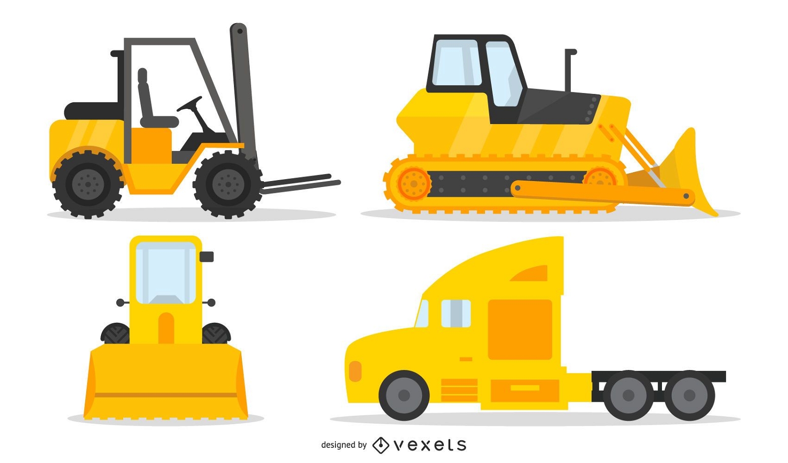 Pacote de veículos amarelos de construção pesada