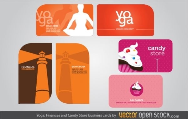 Cartões de visita de ioga finanças e loja de doces