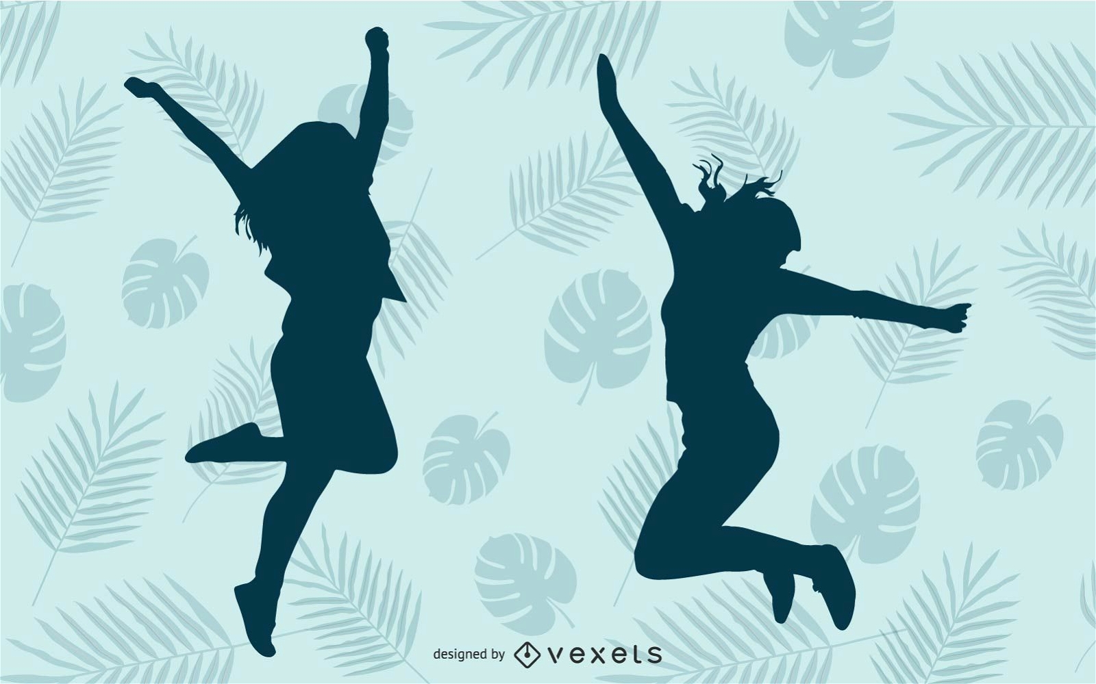 Happy Girl Jumping Blue Silhouette