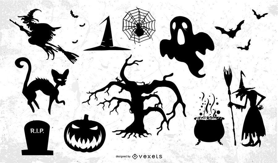 Conjunto de objetos de Halloween funky Conjunto de objetos de Halloween funky